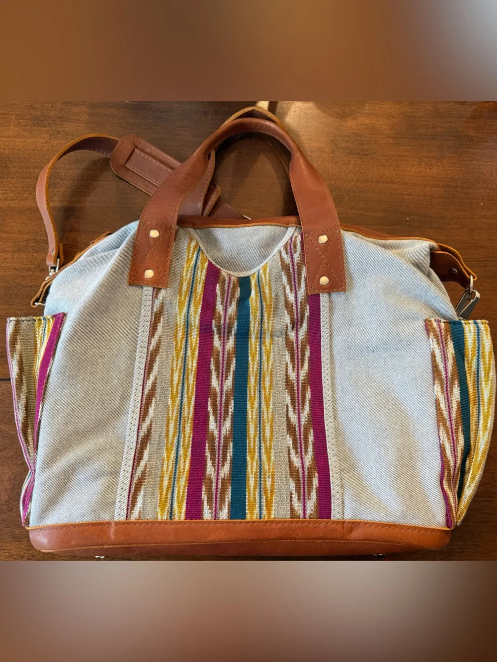 Nena & Co - Denim and Brown Leather Convertible Women’s Tote Backpack